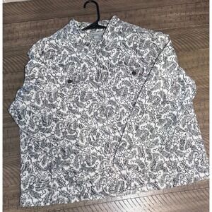 Analogy Plus Womens 3X Grey White Paisley Zip Front Jacket Lightweight Textured